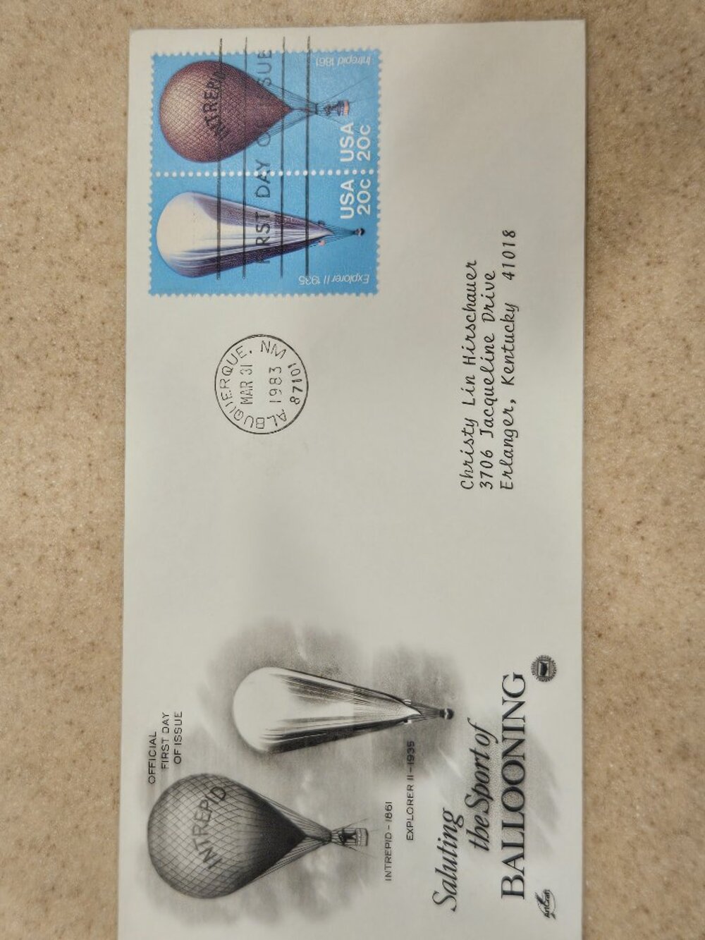 RARE COLLECTIBLE USPS 1ST DAY ISSUE COVER BALLOONING INTREPID STAMP ENVELOPE FDC